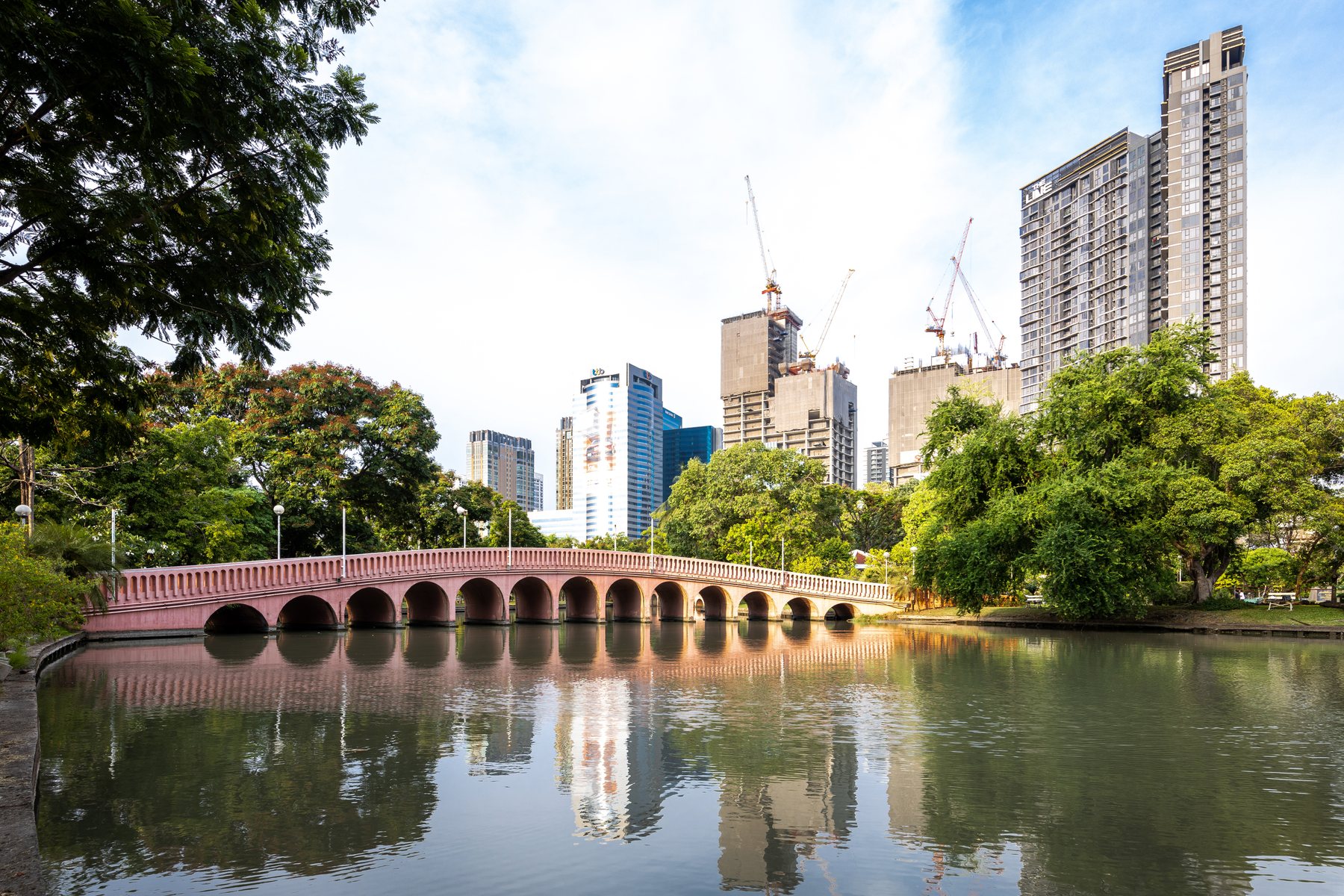 Trees and water at Chatuchak Park in Bangkok, photographed in May 2023