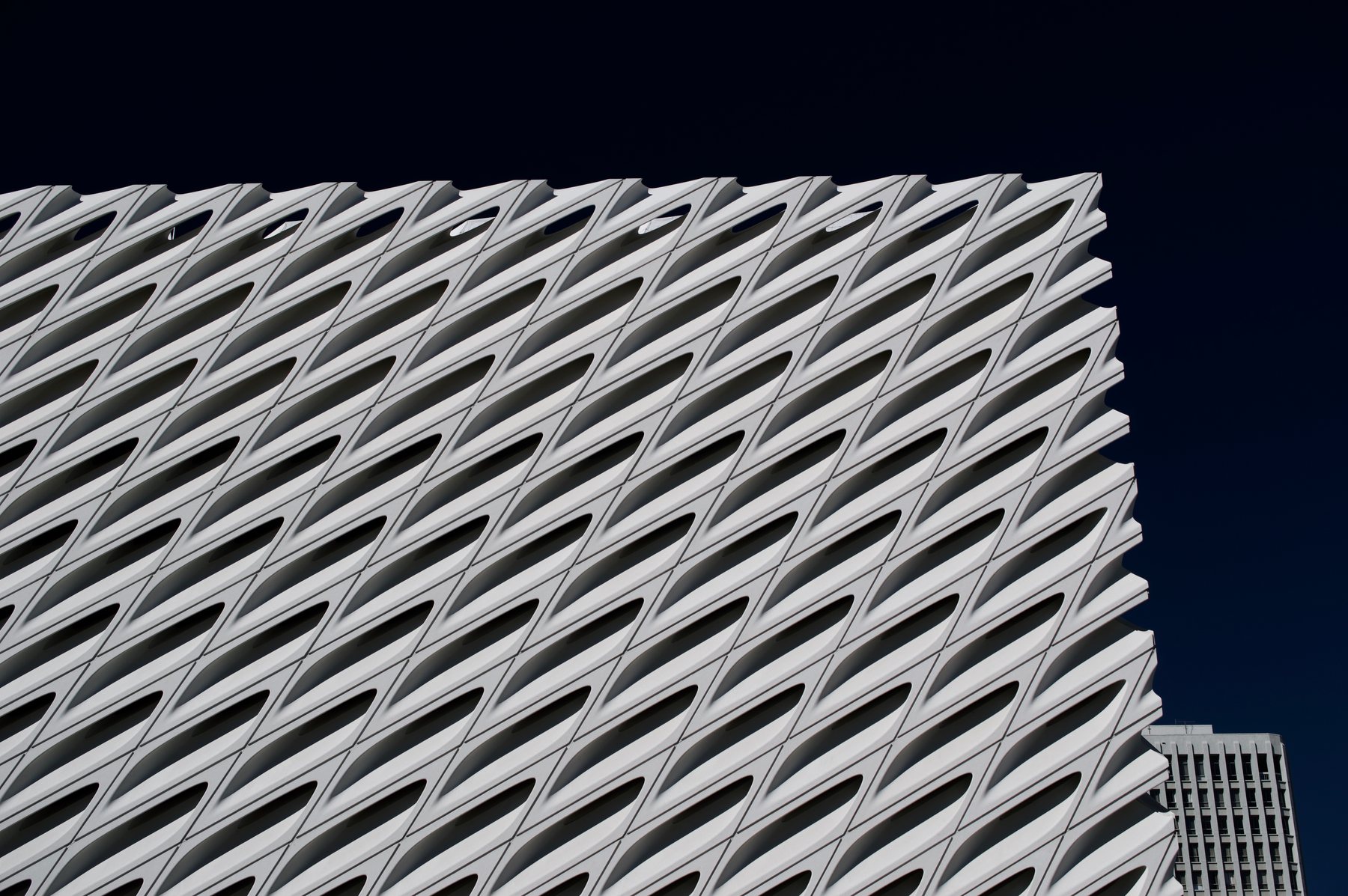 Patterned facade of The Broad in Downtown Los Angeles, photographed in November 2015