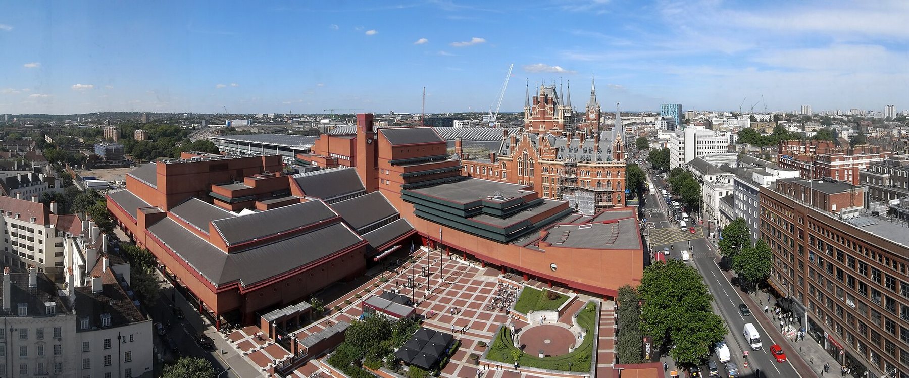 The British Library and St Pancras station in London, photographed in June 2009