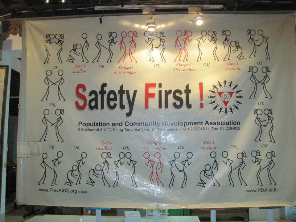 Family-planning education display at Cabbages & Condoms on Sukhumvit 12, photographed in February 2019