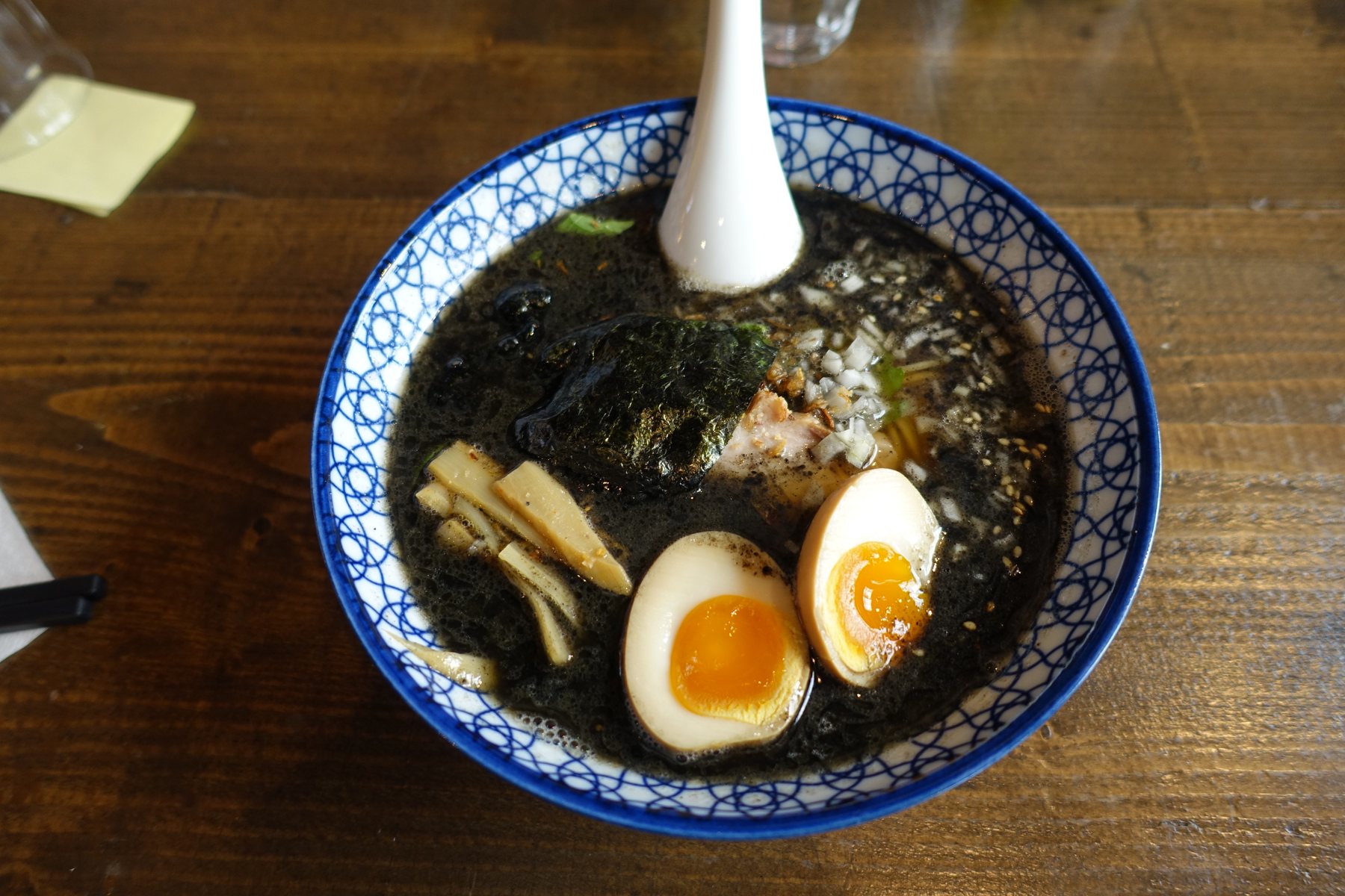 Black sesame ramen at Kodawari on rue Mazarine, photographed in 2016
