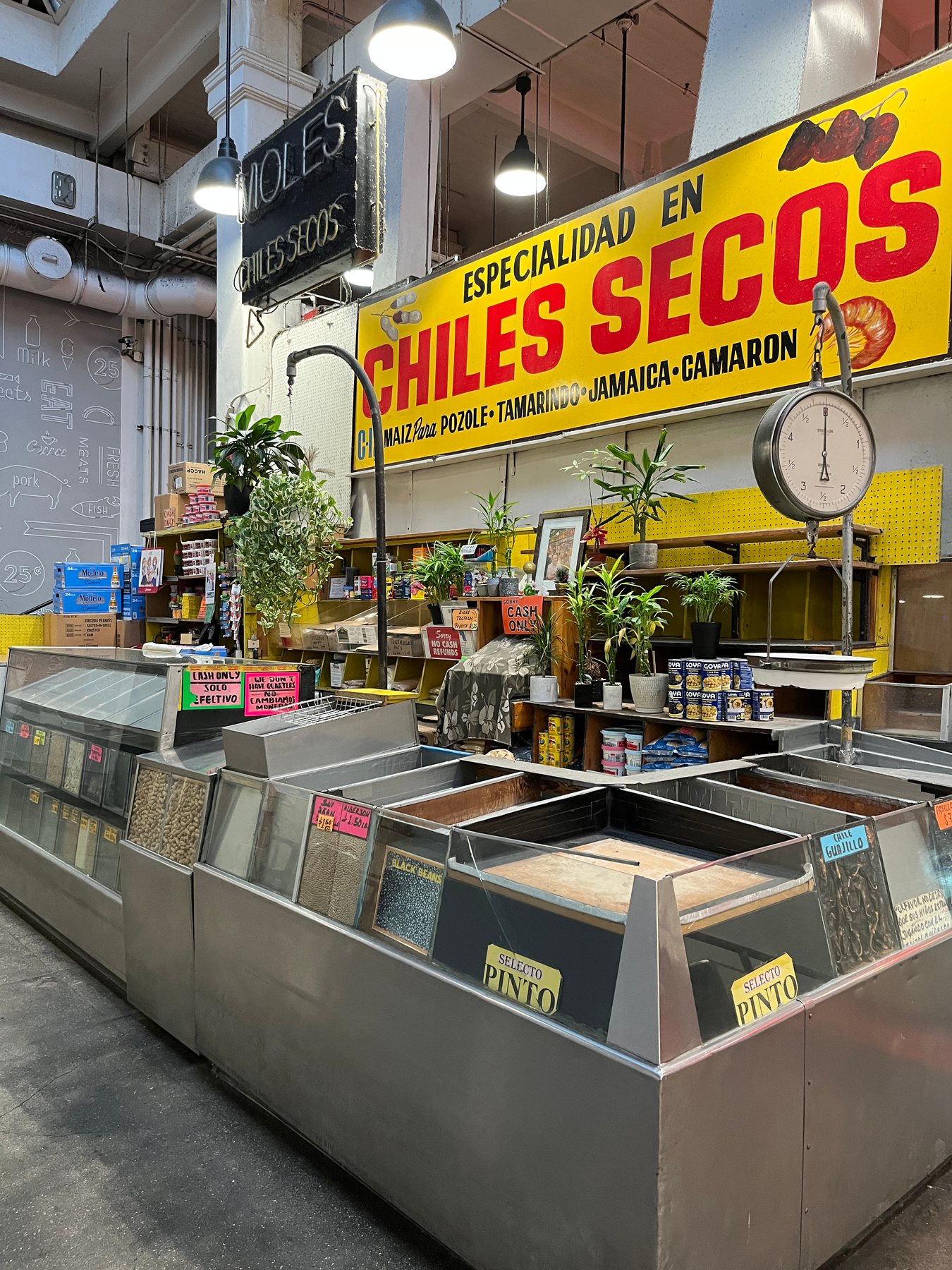 Food stall inside Grand Central Market in Los Angeles, photographed in September 2022